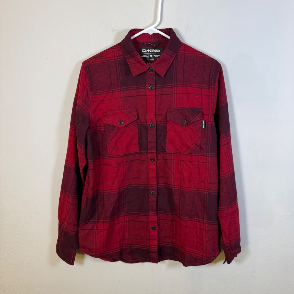 Dakine Womens Red Plaid Flannel Button‎ Down Shirt Stretch Odor Control Size M